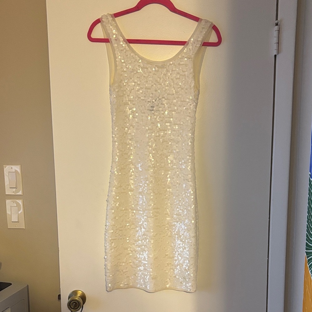 BCBGMaxAzria White Sequin Mini Dress